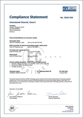 Compliance Statement | Unscreened Channel, Class E